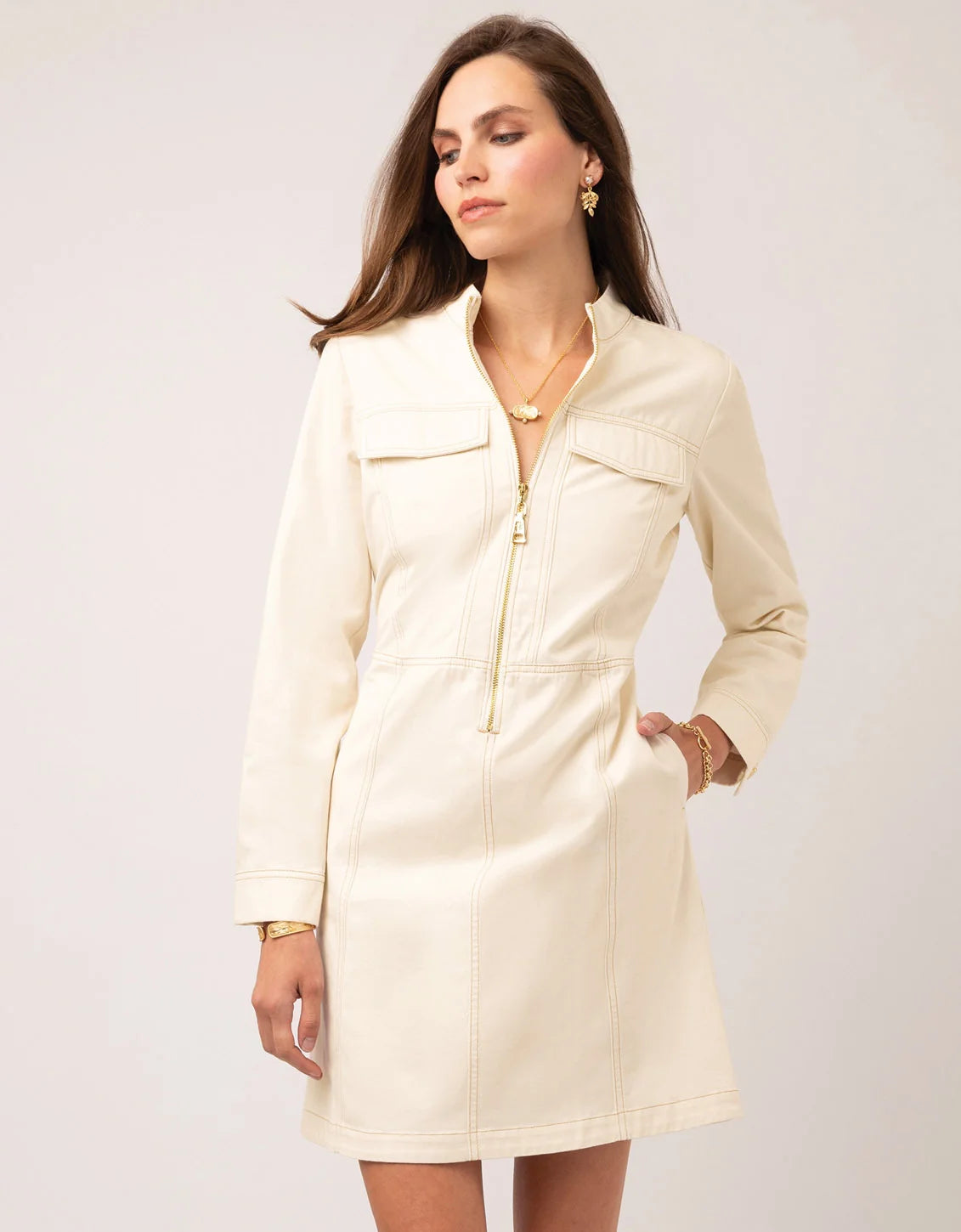 Morgan Denim Dress Antique White