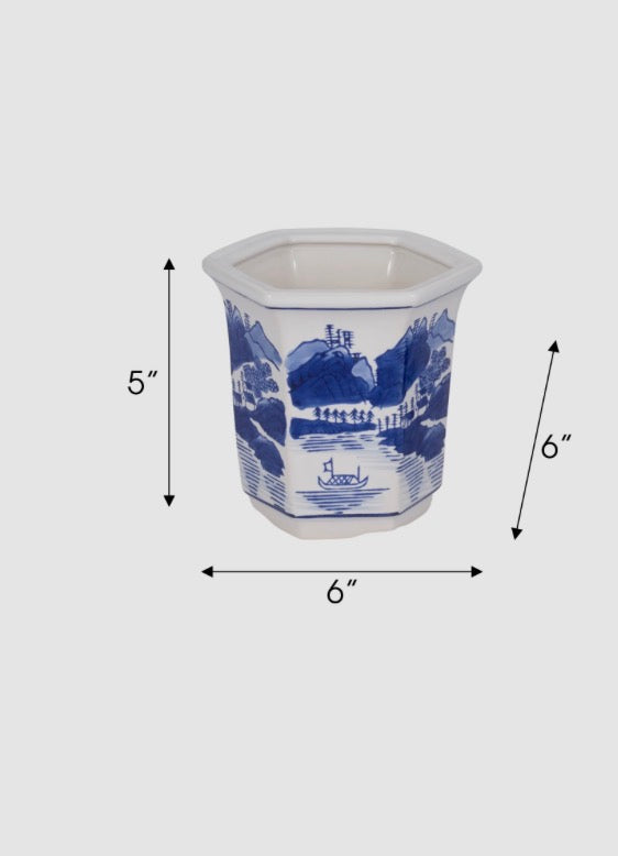 Blue & White Chinoiserie Planter (6”x 6”)