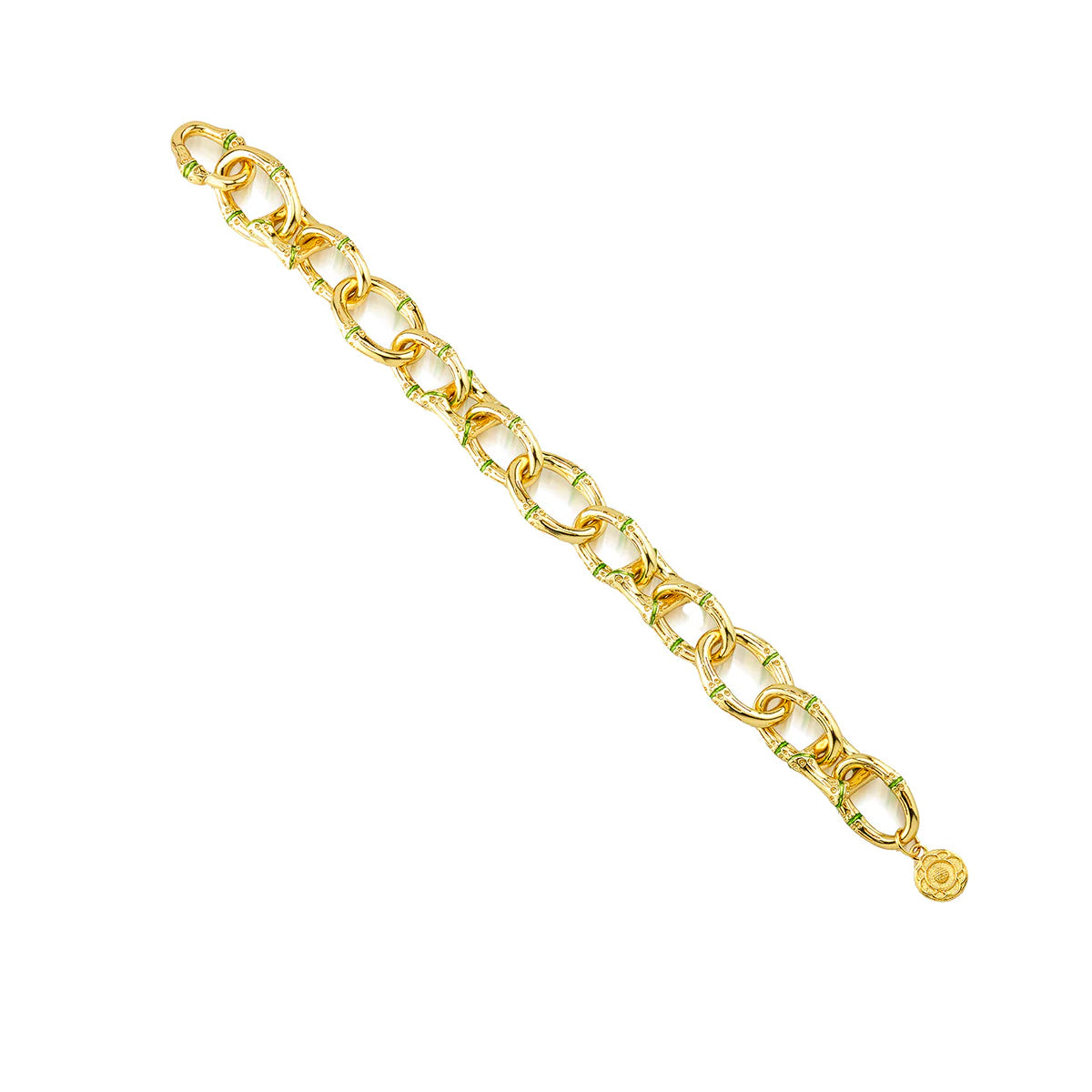 BANGKOK BAMBOO
Link Bracelet, 7.25" - Gold/Green Enamel