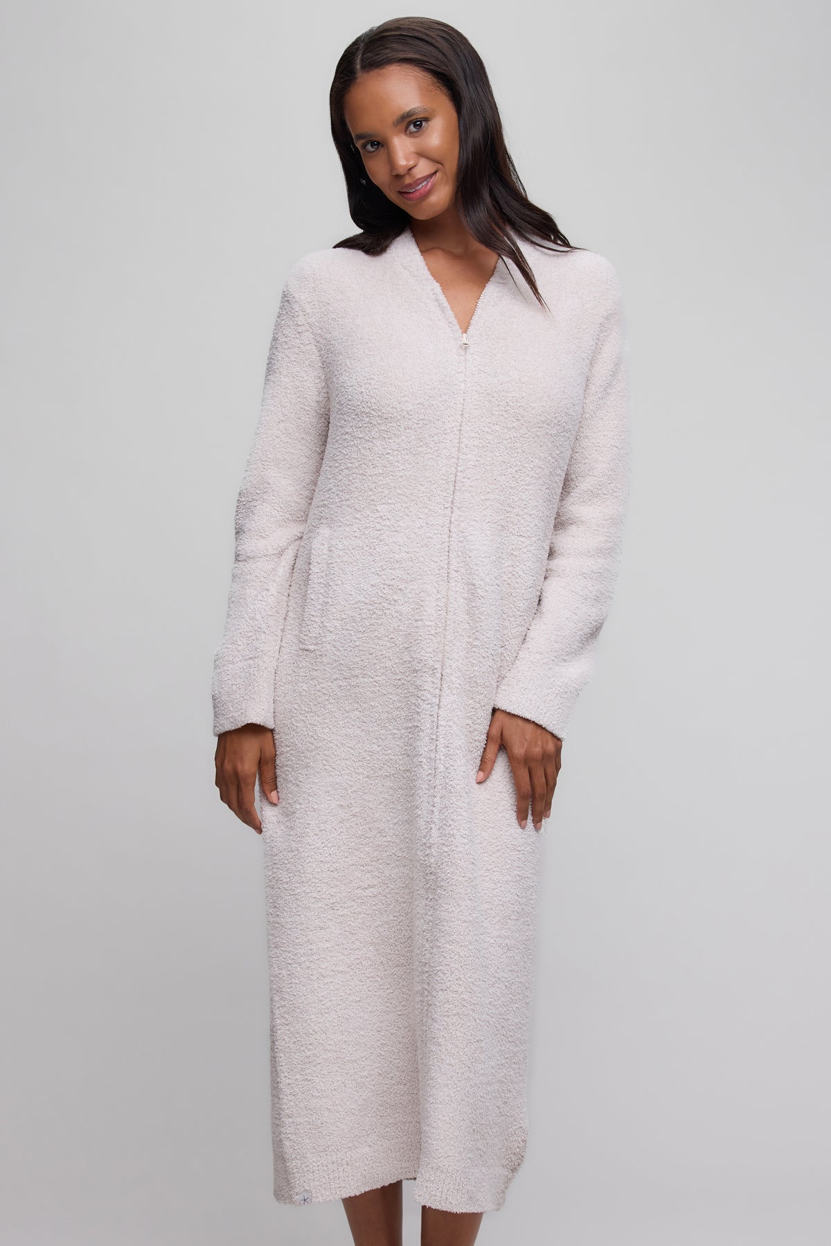 CozyChic® Full Zip V-neck Lounger Robe in Stone