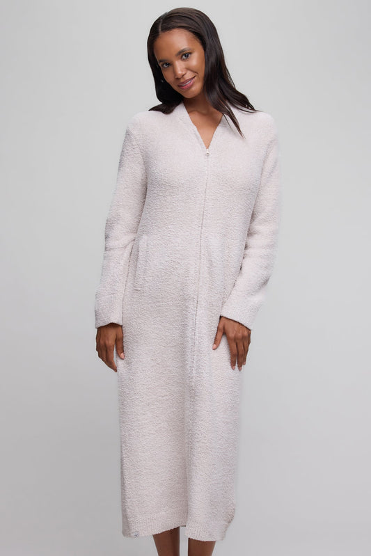 CozyChic® Full Zip V-neck Lounger Robe in Stone