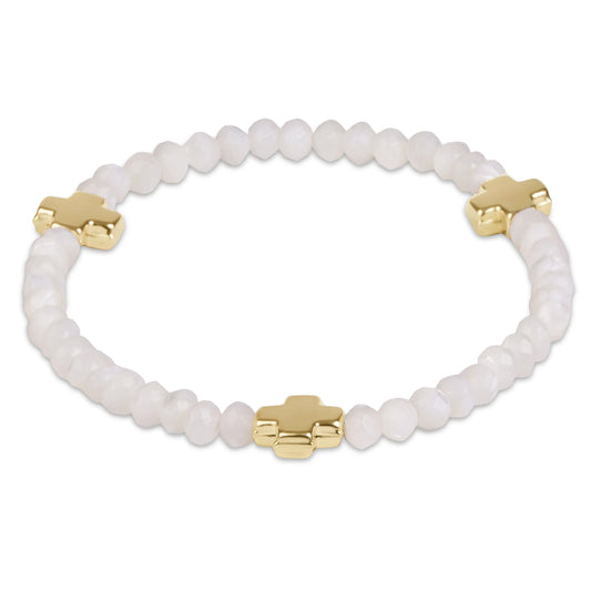 Extends Signature Cross Gold 4mm Gemstone Bracelet - Mother Of Pearl