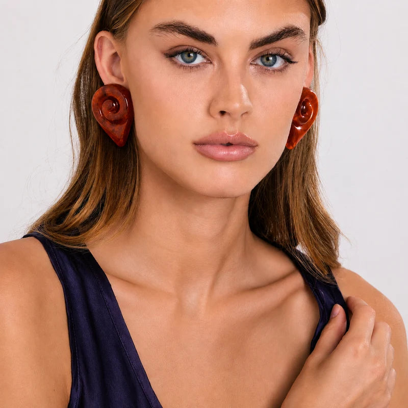 Brigite Polished Tortoise Resin Pierced Earrings