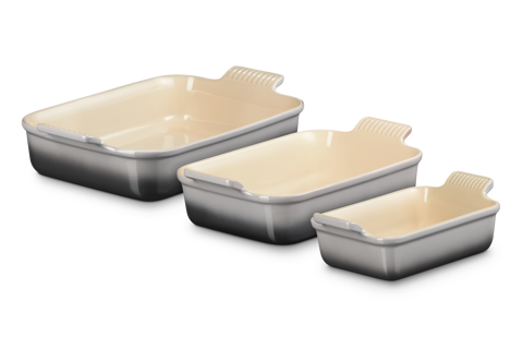 Le Creuset Set of 3 Rectangular Dishes Flint Oyster