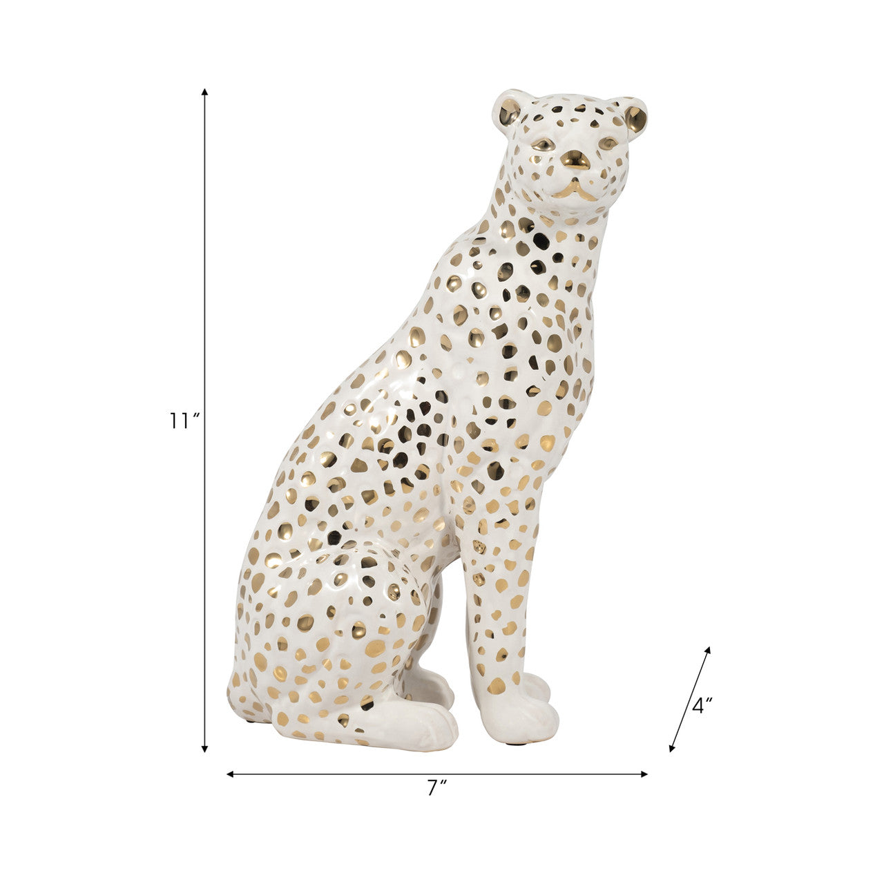 11” Sitting Leopard(White & Gold)