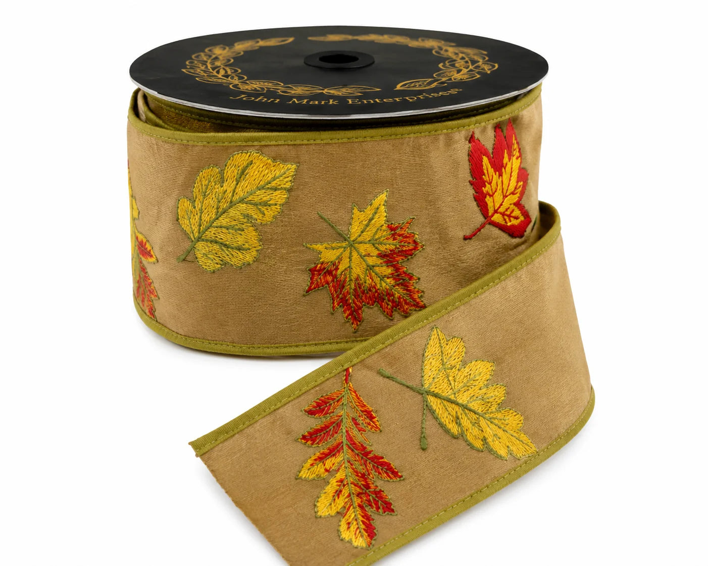 JME Embroidered Fall Leaves Ribbon