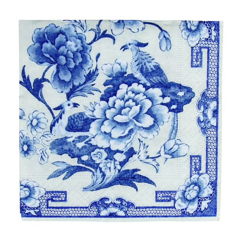 Caspari Cocktail Napkin/ Blue and White