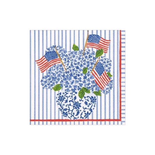 Caspari Cocktail Napkin/ Flags & Hydrangeas