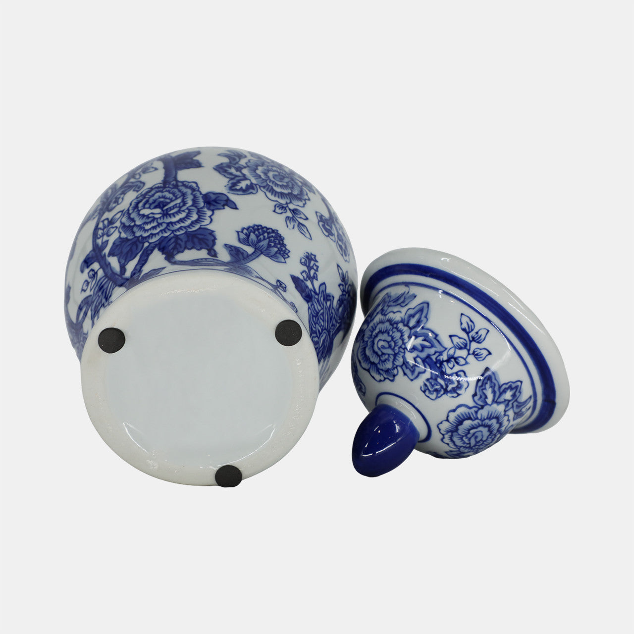 10” Blue & White Temple Jar ( Bird Glower Pattern)