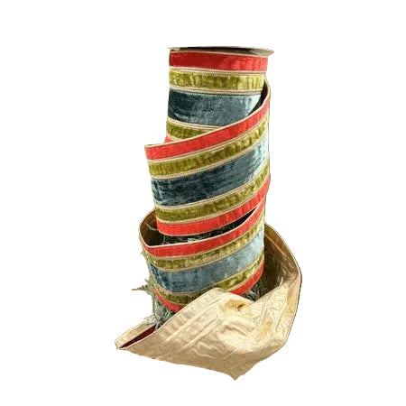 JME Red/Apple/Green Velvet Stripe Metallic Dupion Ribbon