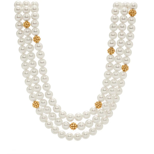 Berry Bead Triple Strand Necklace, 18"+2'' - Pearl