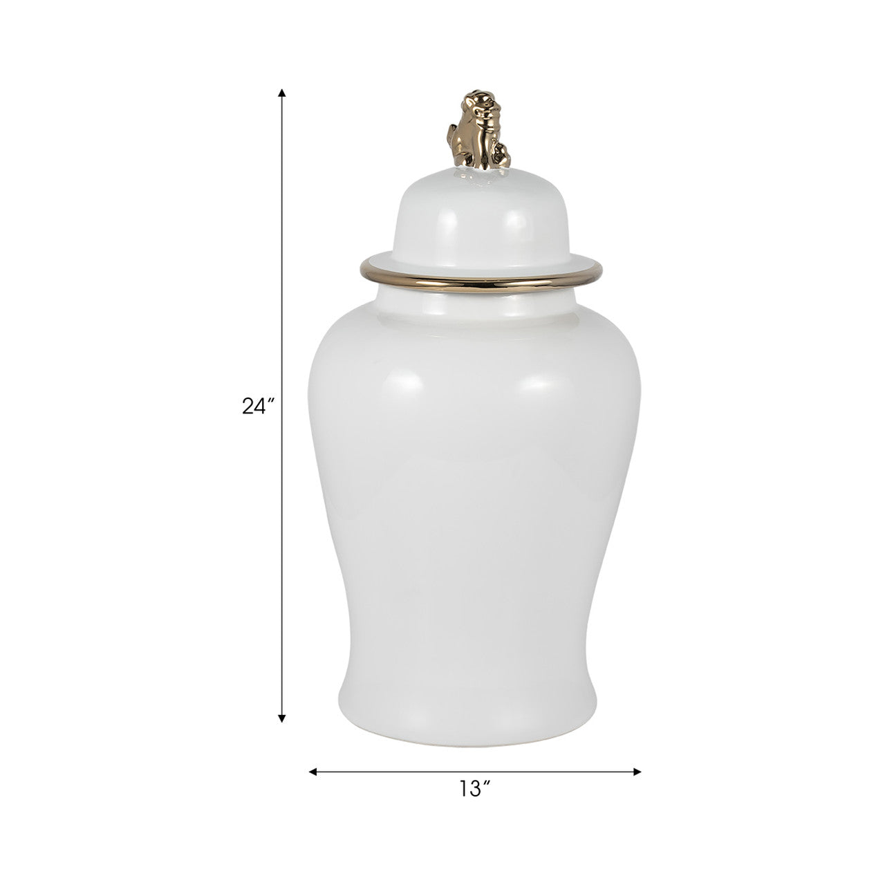 24” Lion Head Temple Jar (White & Gold)