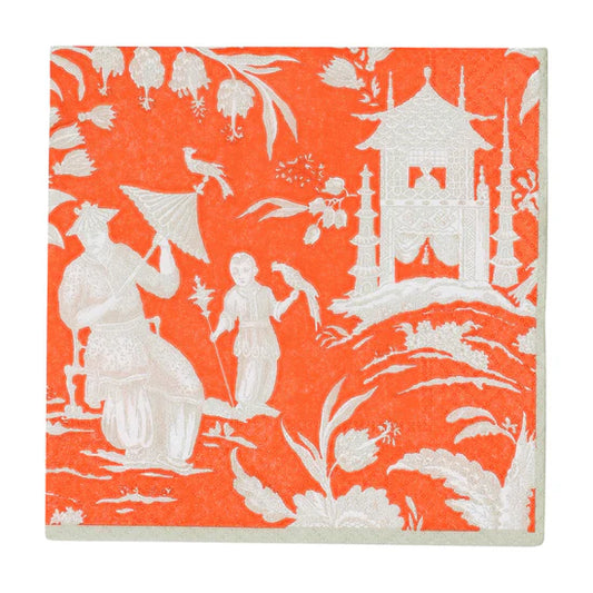 Caspari Cocktail Napkin/ Silk Road Toile Mandarin