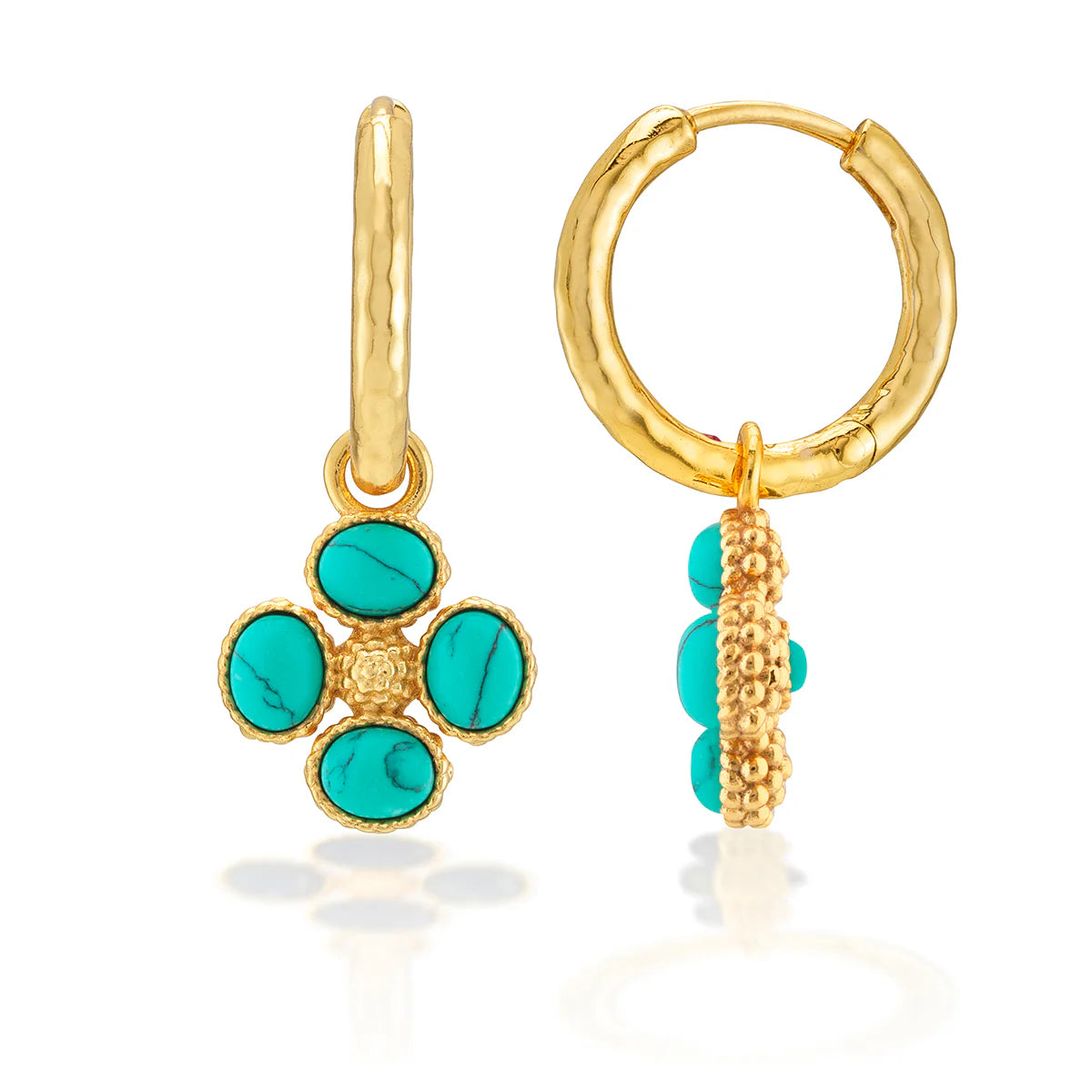 Berry Clover Hoop Earrings with Double Sided Turquoise Charm