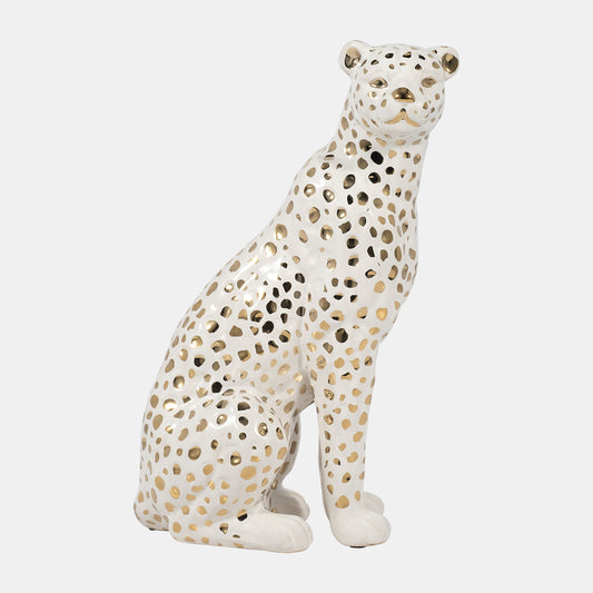 11” Sitting Leopard(White & Gold)