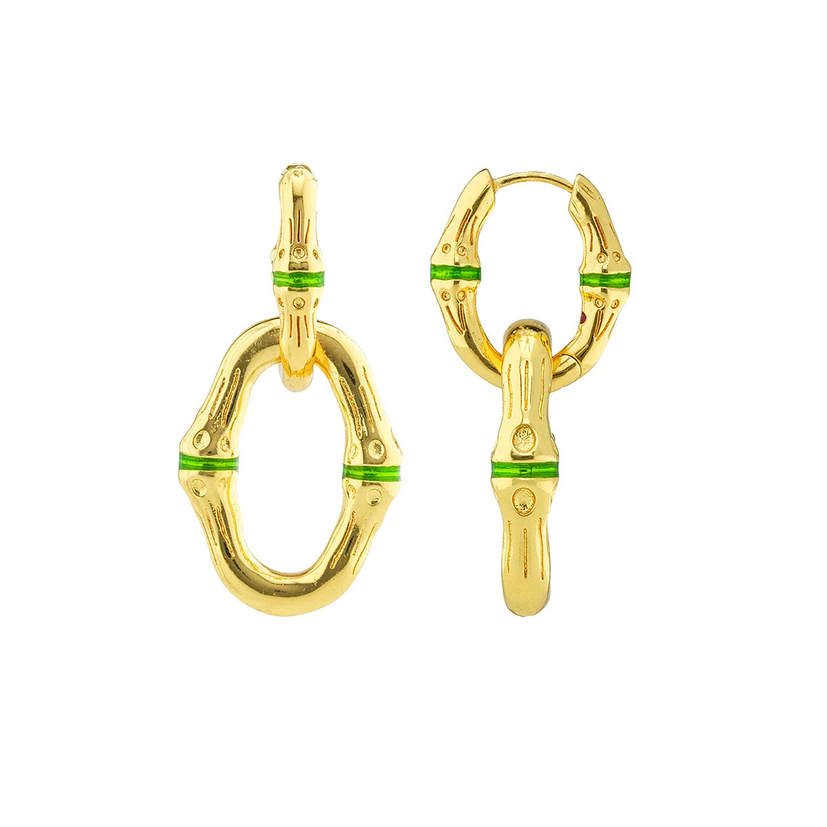 BANGKOK BAMBOO
Link Earrings - Gold/Green Enamel