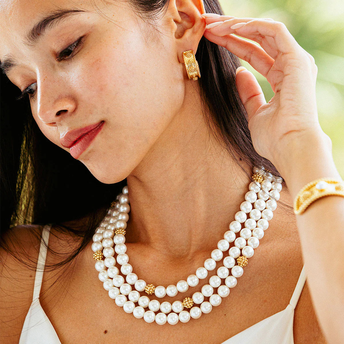 Berry Bead Triple Strand Necklace, 18"+2'' - Pearl