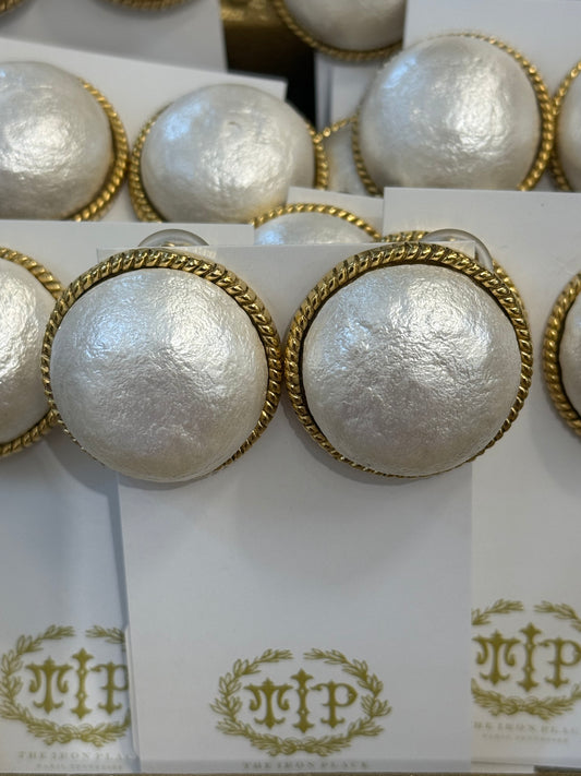Large Cottonball Pearl Clip Earrings