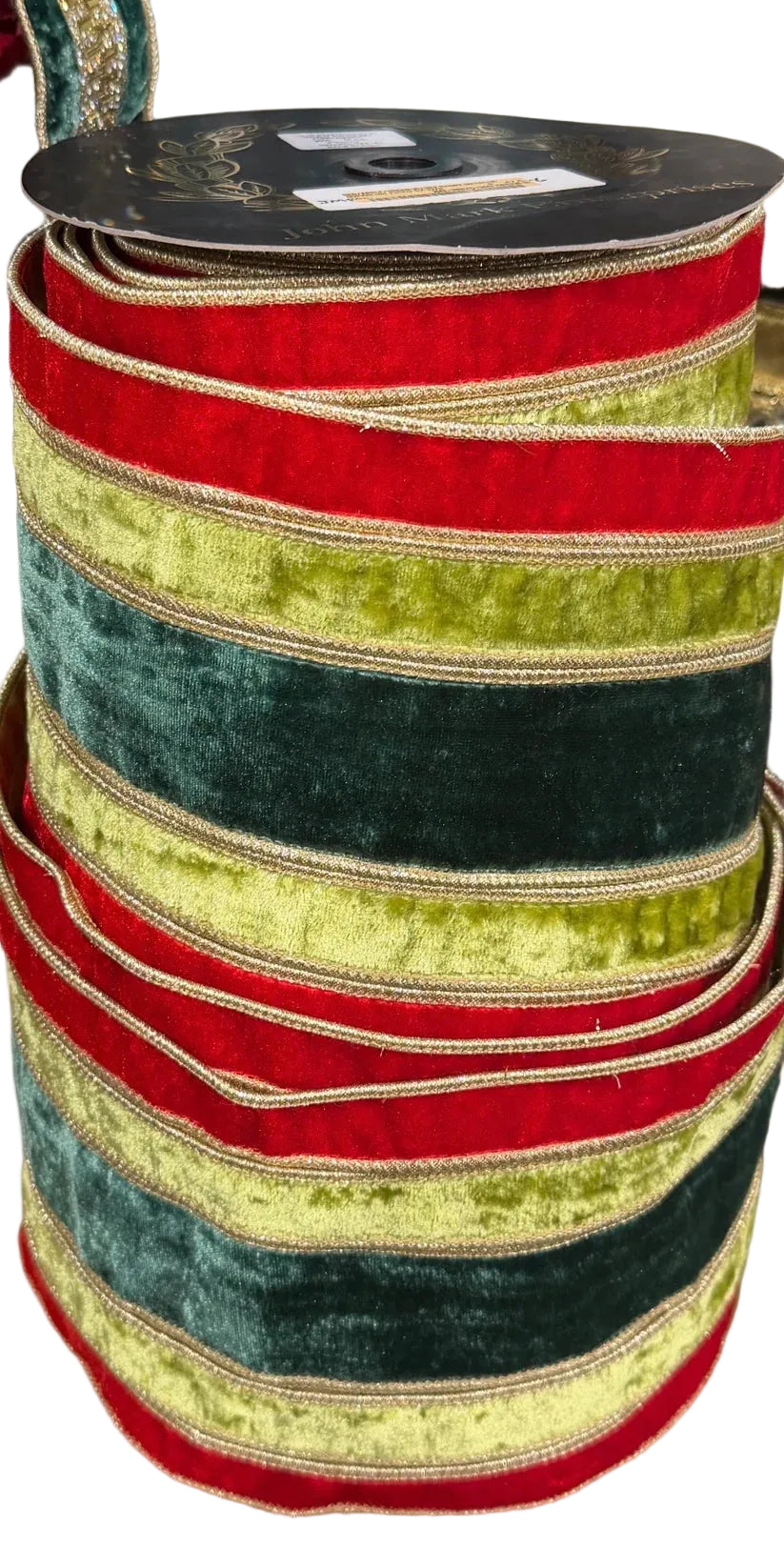 JME Red/Apple/Green Velvet Stripe Metallic Dupion Ribbon
