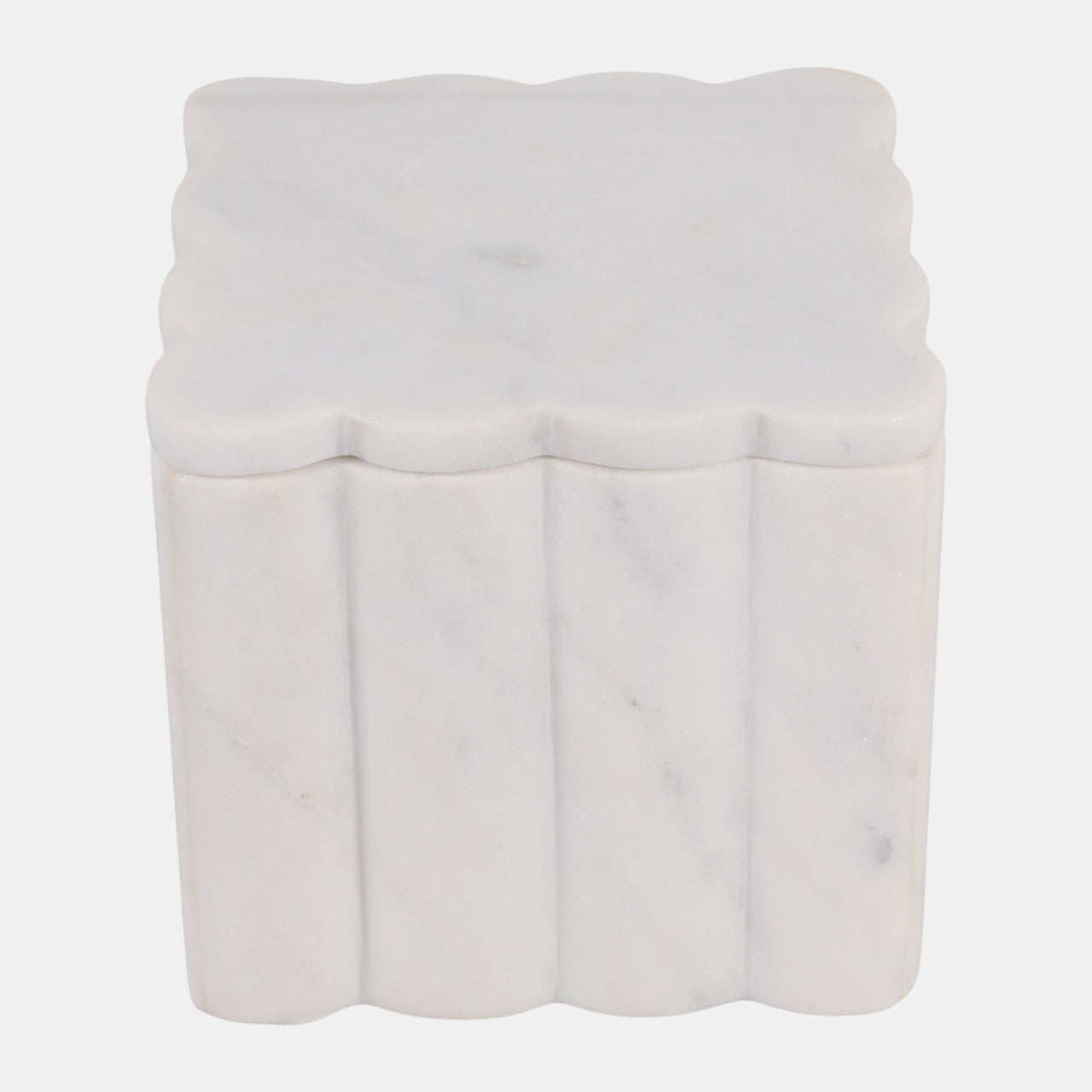 5” Scalloped Marble Box in White