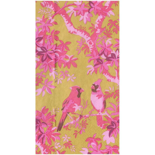 Caspari Guest Napkin/ Scenic Songbirds Rose/Gold