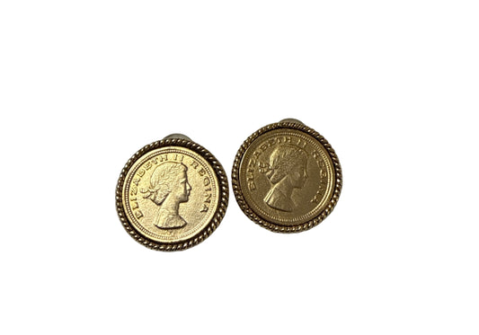 Gold Coin with Rope Encasing Earrings (Clip On)