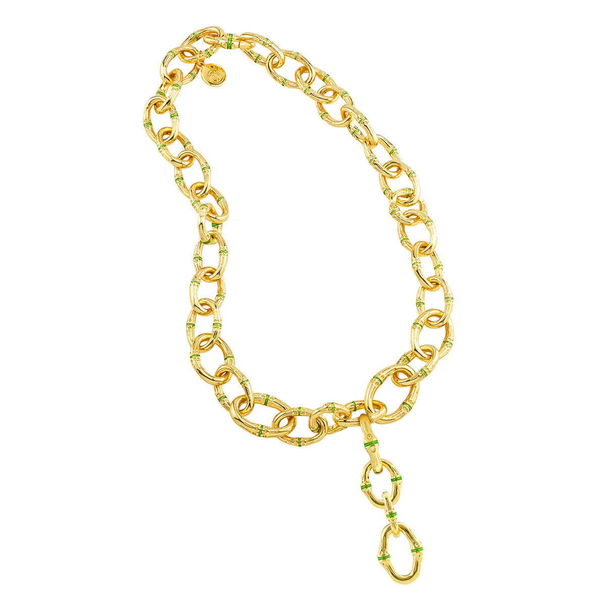 BANGKOK BAMBOO
Link Necklace, 18" - Gold/Green Enamel
