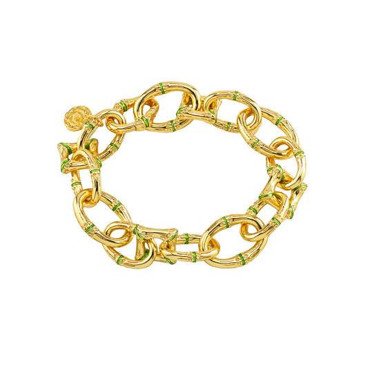 BANGKOK BAMBOO
Link Bracelet, 7.25" - Gold/Green Enamel
