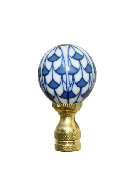 PORCELAIN B/W FISH SCALE BALL FINIAL
