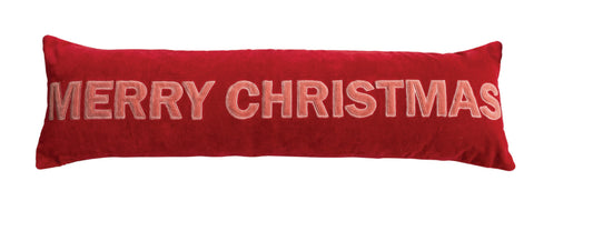 Woven Cotton Velvet Lumbar Pillow with Appliqued "MERRY CHRISTMAS"
