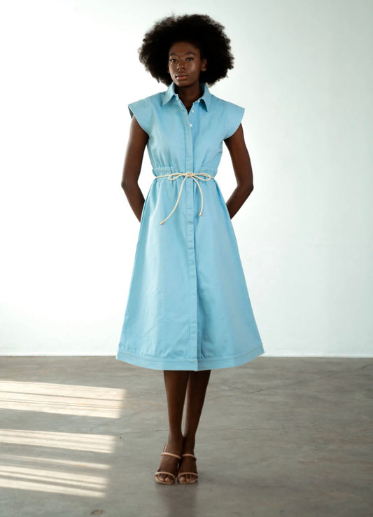 Epaulet Shirt Dress Light Blue Denim