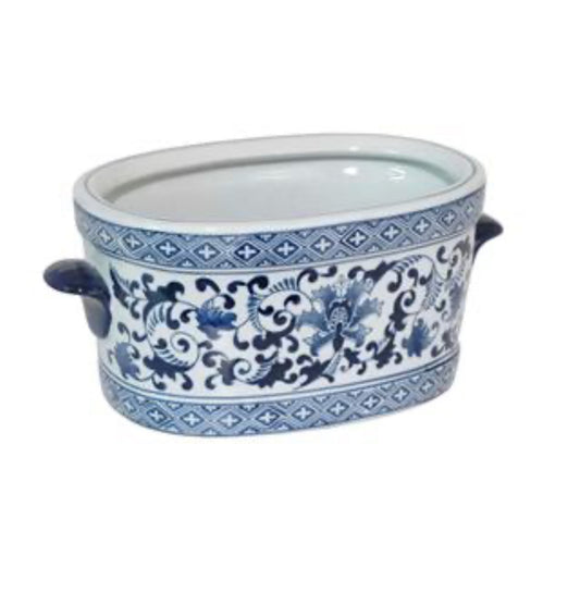 Blue and White Oval Planter