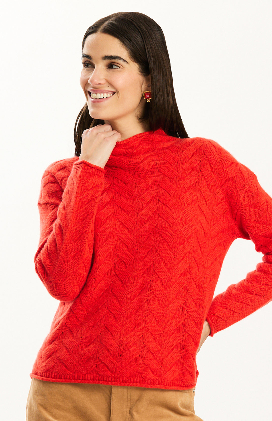 Gracie Cashmere Basketweave Sweater in Coralito