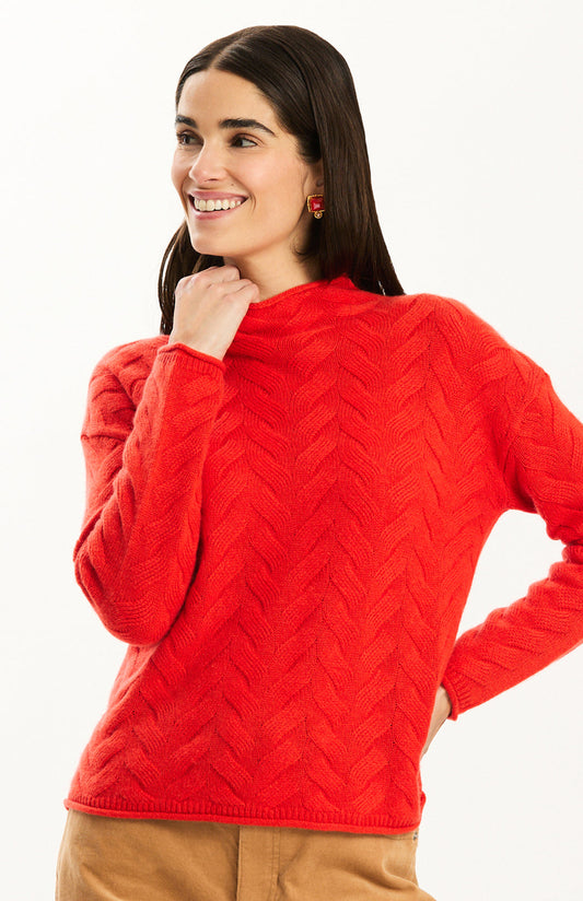 Gracie Cashmere Basketweave Sweater in Coralito