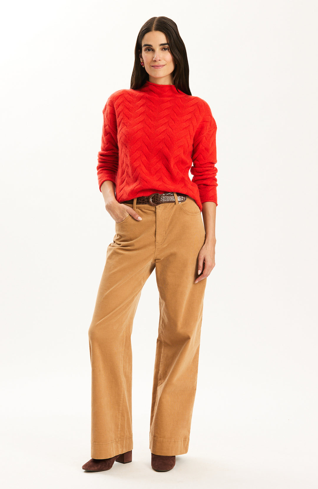 Gracie Cashmere Basketweave Sweater in Coralito