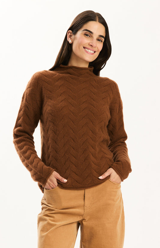 Gracie Cashmere Basketweave Sweater in Bison