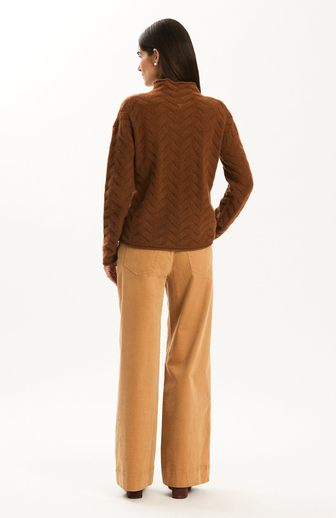 Gracie Cashmere Basketweave Sweater in Bison