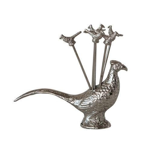 Pheasant Shaped Holder with (6) Stainless Steel Appetizer Picks