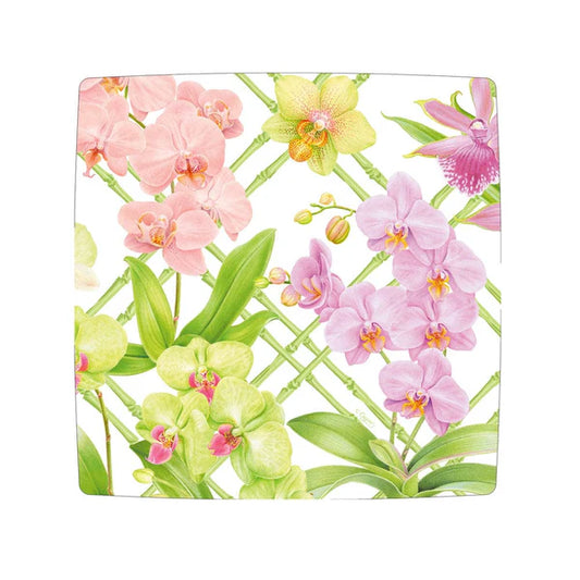 Caspari Dessert Plates Square-Orchid Conservatory