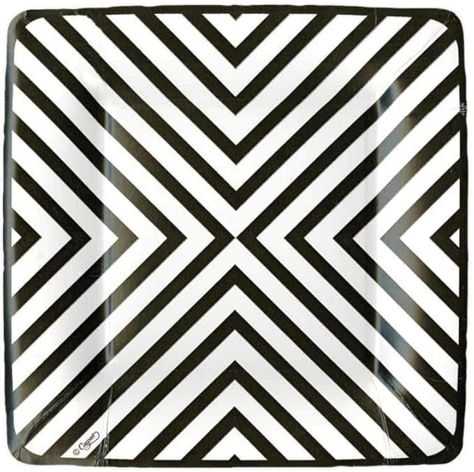 Caspari Dessert Plates Square-Chevron Black