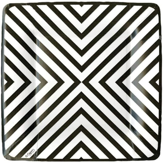 Caspari Dessert Plates Square-Chevron Black