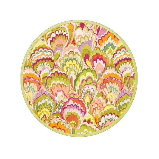 Caspari Dessert Plates Circle-Marbled Ceramica raspberry/chartreuse