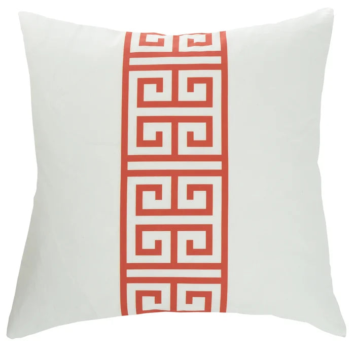 White Linen Pillow w/ Red Chinese Decorative Pattern Printing Pillow