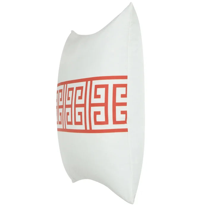 White Linen Pillow w/ Red Chinese Decorative Pattern Printing Pillow