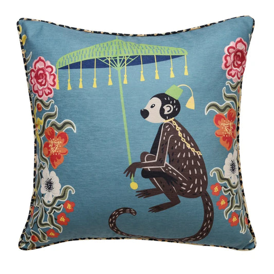 Down filled Cornflower Blue Monkey Euro Pillow