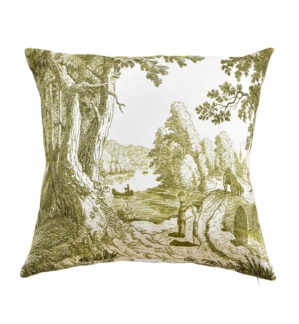 Down Filled Pillow Green Toile