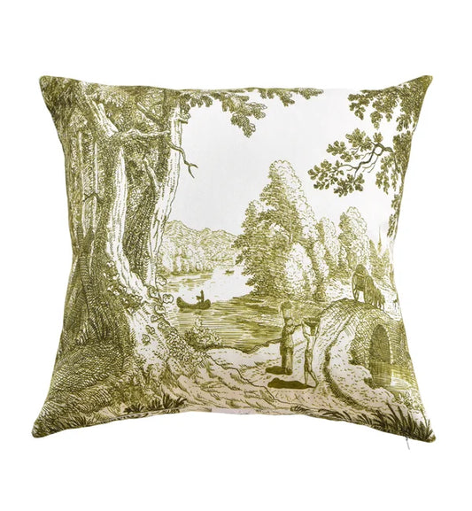 Down Filled Pillow Green Toile