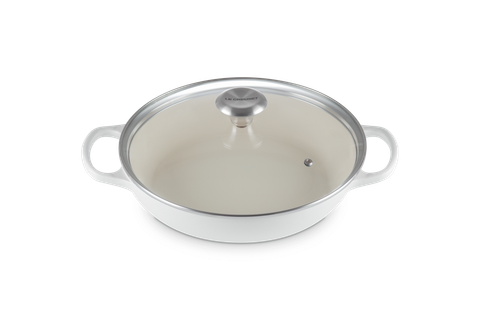 Le Creuset Signature Braiser w/Glass Lid 2.25qt Blanc Shiny White