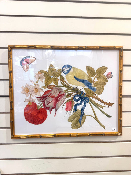 Bird Prints with Gold bamboo frames