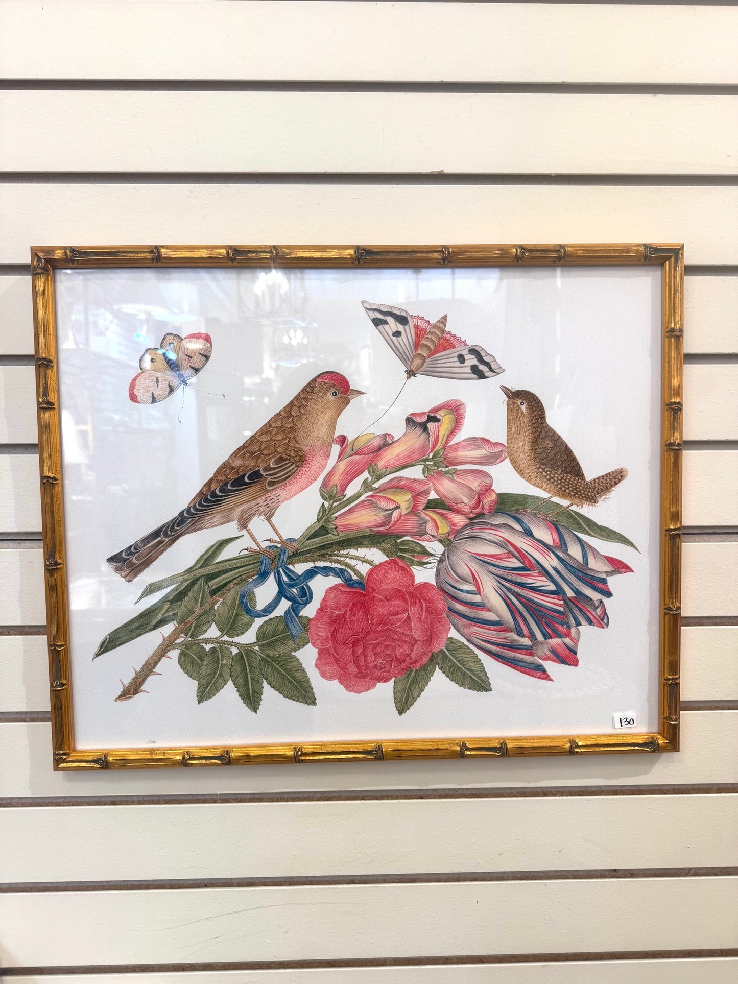 Bird Prints with Gold bamboo frames